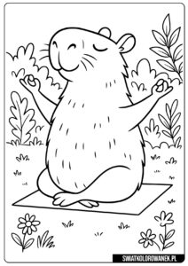 Medytująca kapibara. Kapibara malowanka do druku