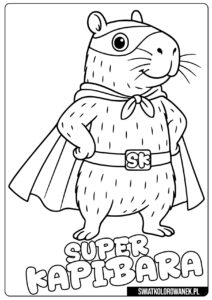 Kolorowanka Postać Super Kapibary. Kapibara w stroju superbohatera.