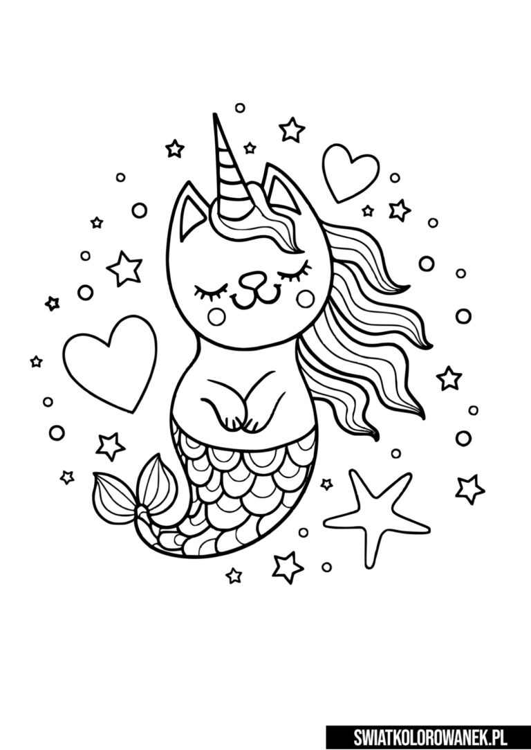 Kolorowanka Syrenka Jednorożec